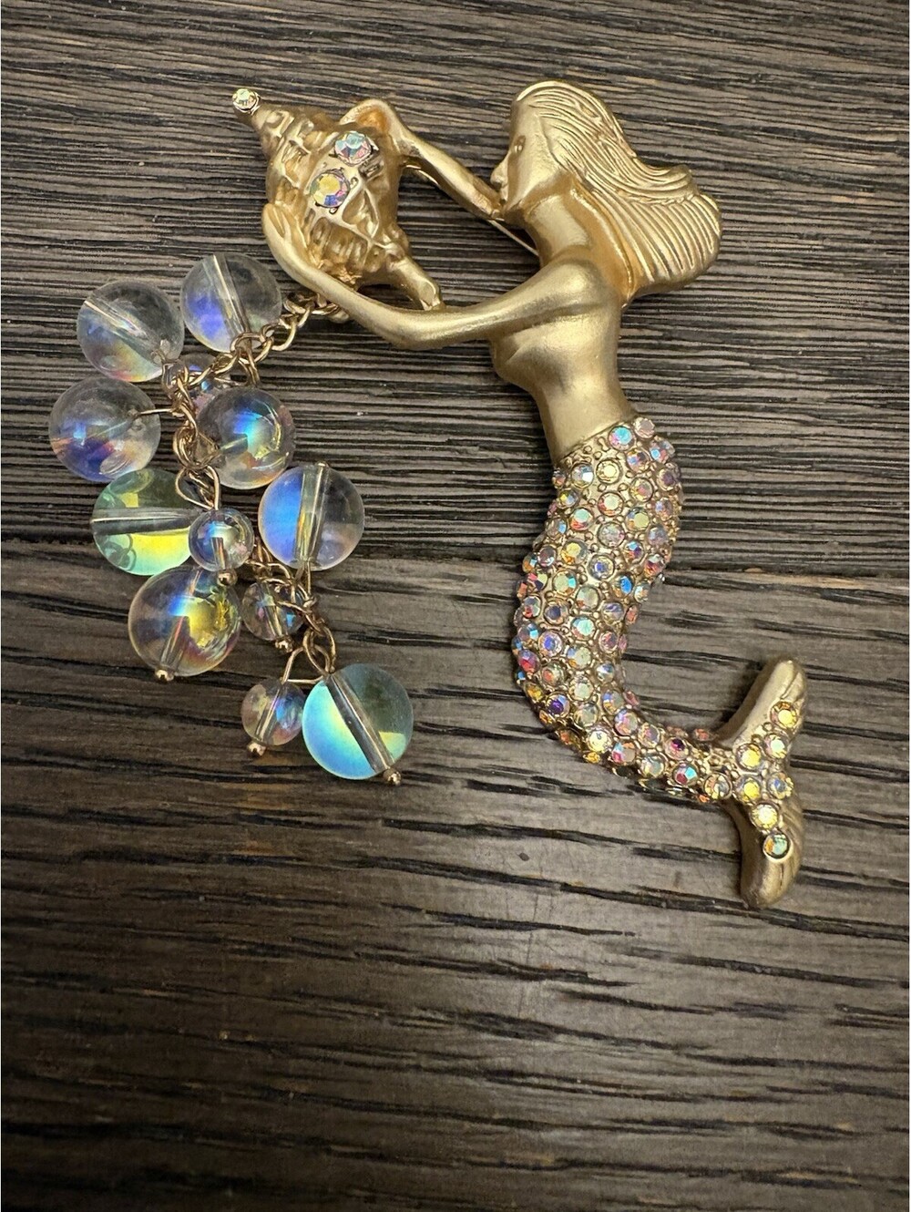 Beautiful rhinestone Ariel Style Mermaid Brooch With Dangle Bubbles